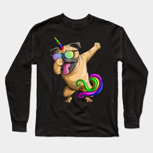 Dabbing Pugicorn Funny Pug Lover Boys Girls Dab Long Sleeve T-Shirt